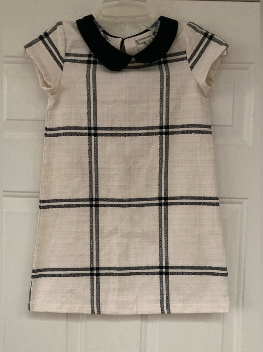 Cherokee Off White & Black Plaid Dress with Black Peter Pan Collar
